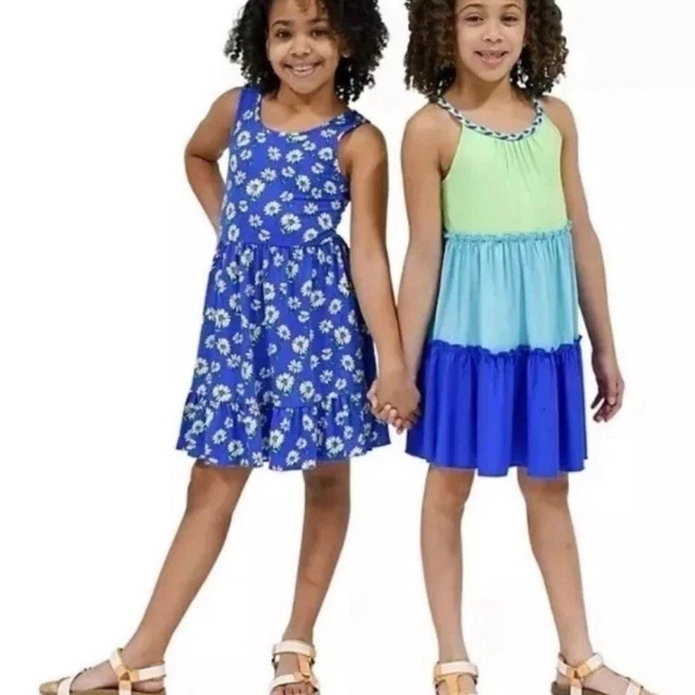Zunie Blue and Green White Tiered Sundress Sleeveless Casual, Size Small 6/7